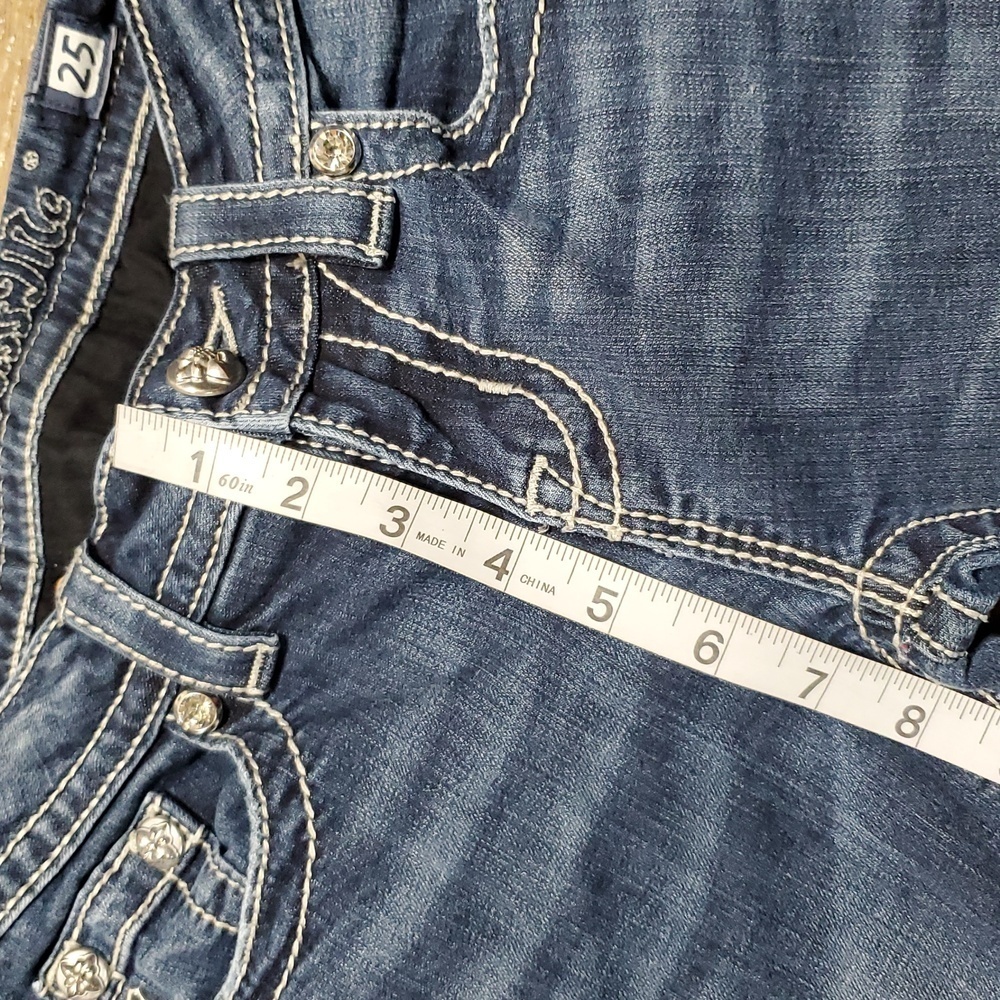 Miss Me Mid Rise Boot Cut Distressed Pocket Flap Embellished Jeans - Picture 3 of 10